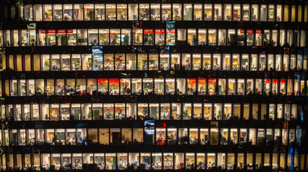 Image showing windows of an office block at night